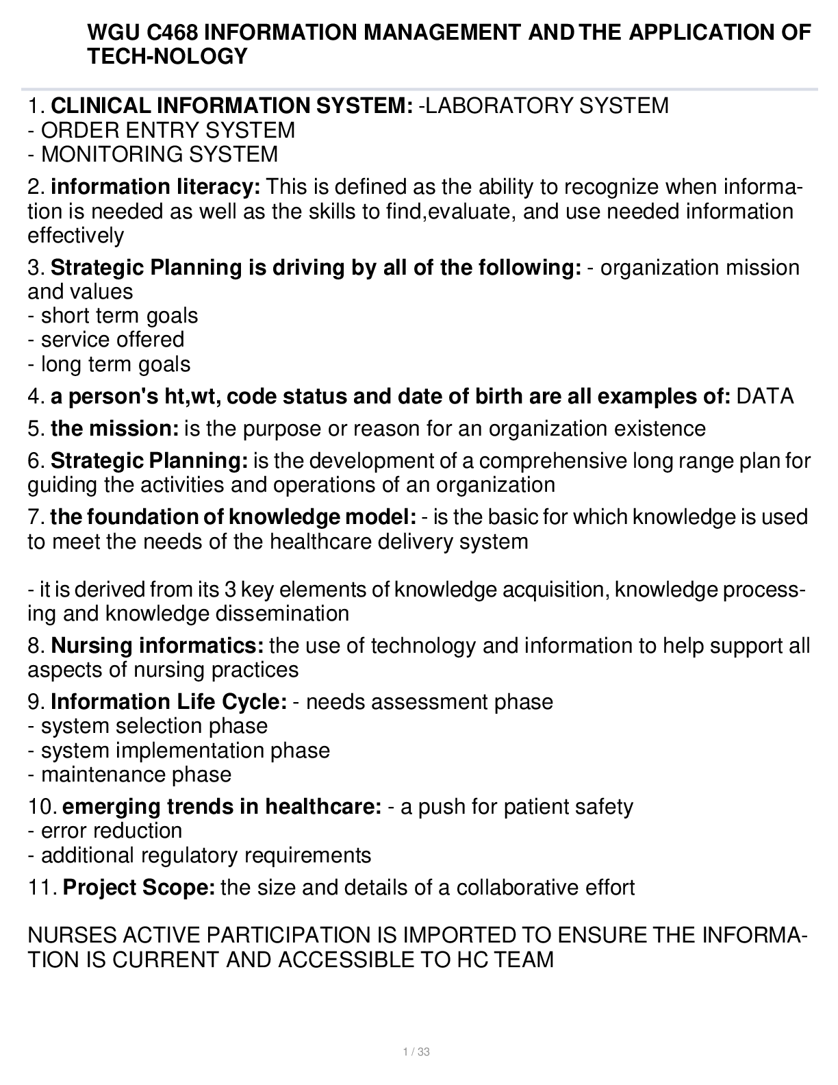 Preview image for WGU C468 INFORMATION MANAGEMENT AND THE APPLICATION OF TECH- NOLOGY